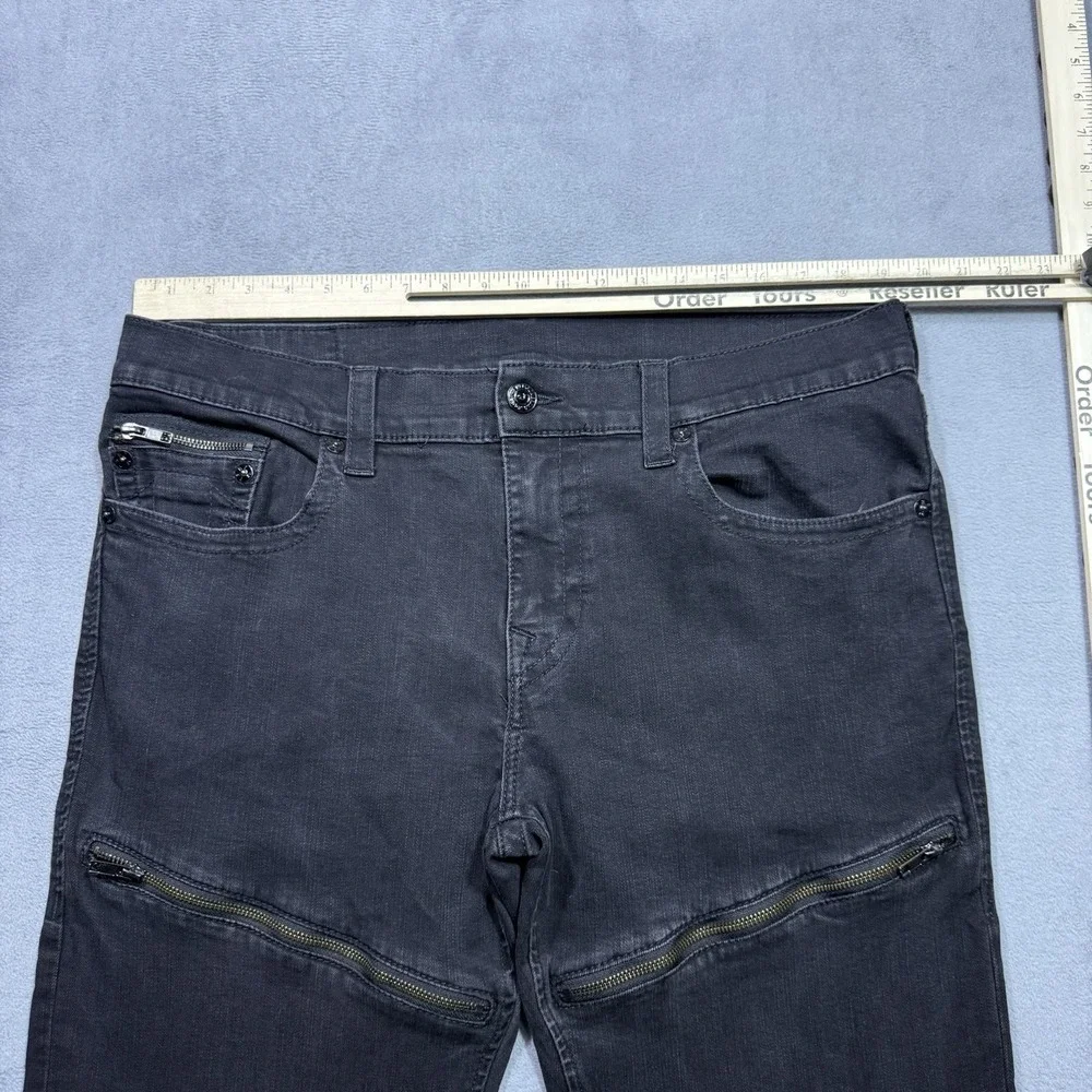 True Religion Jeans Mens 38x33 Black Moto Stretch Denim Tapered Retro Biker Y2K